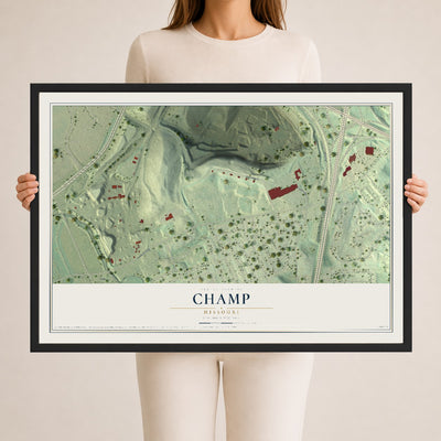 Map of Champ, Missouri, 24 x 36 inch print in a black wood frame