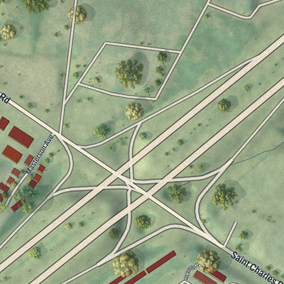 Close-up of the map of Charlack, Missouri print showing street and building detail