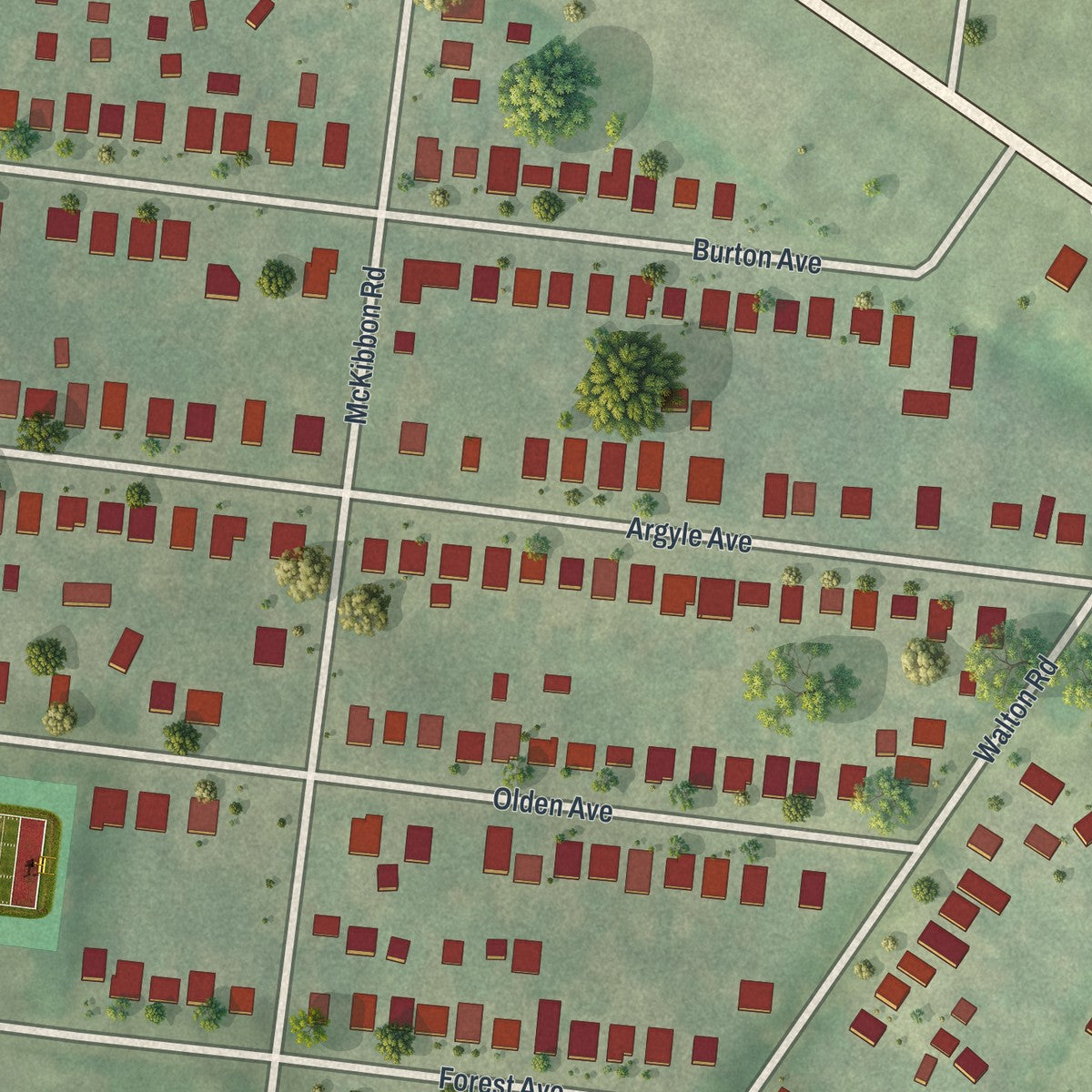 Second close-up of the map of Charlack, Missouri print showing more streets and buildings