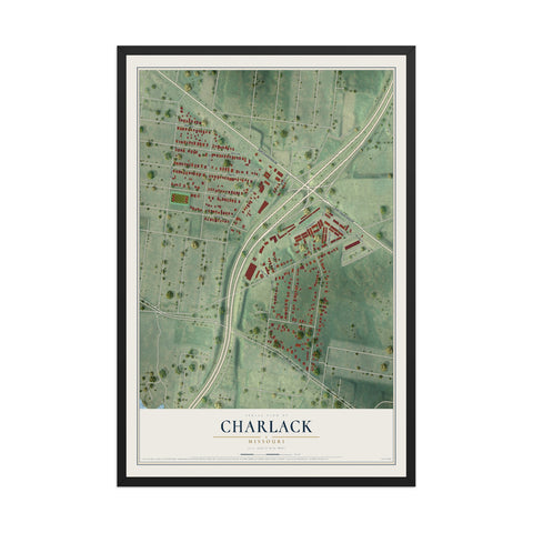 Map of Charlack, Missouri, 12 x 18 inch print in a black wood frame