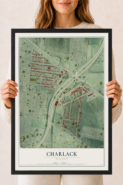Map of Charlack, Missouri, 18 x 24 inch print in a black wood frame