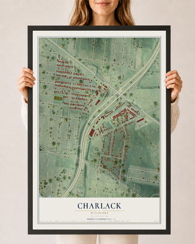 Map of Charlack, Missouri, 24 x 36 inch print in a black wood frame