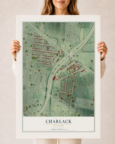 Map of Charlack, Missouri, 24 x 36 inch print in a white wood frame