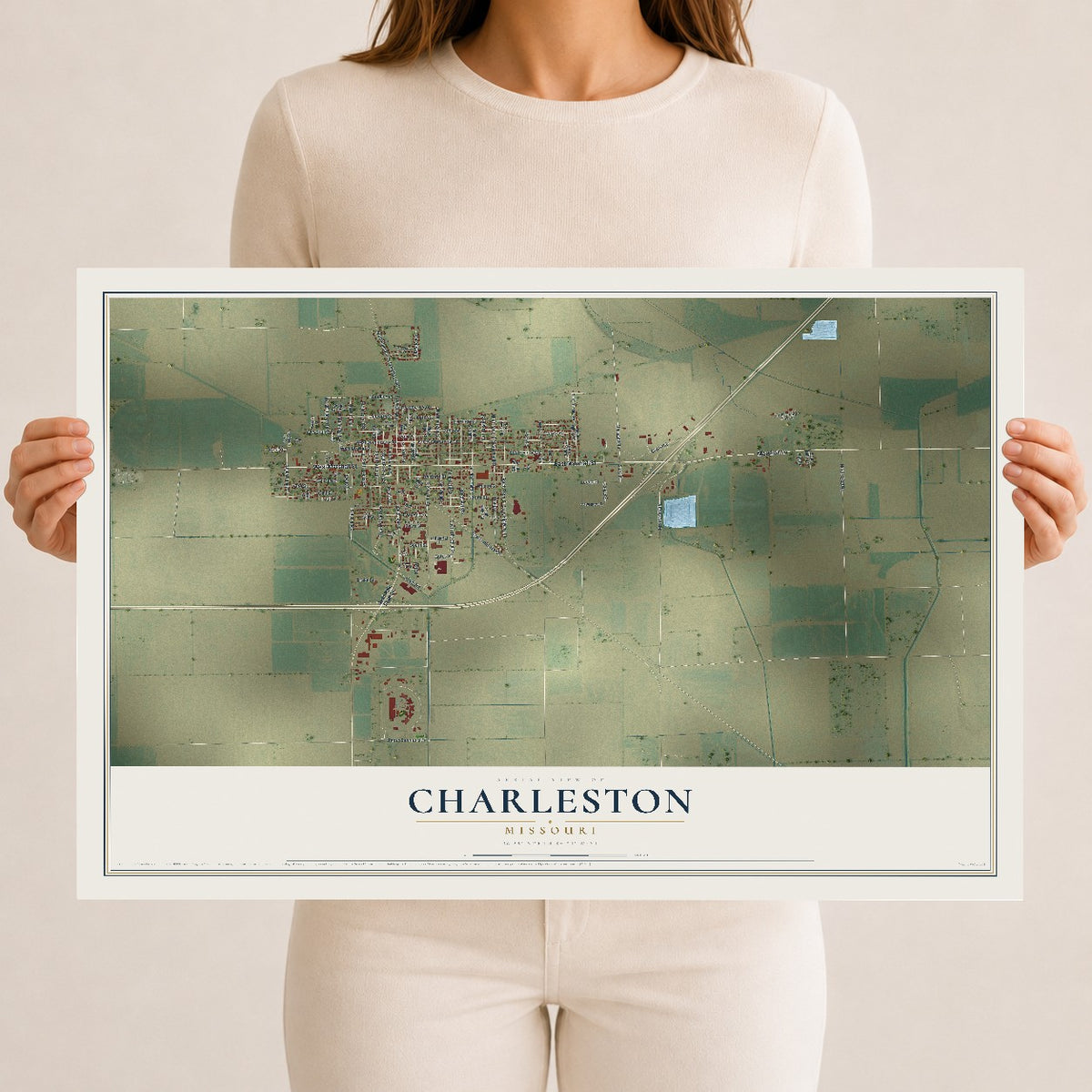 Map of Charleston, Missouri, 12 x 18 inch unframed archival matte print