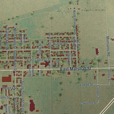 Second close-up of the map of Charleston, Missouri print showing more streets and buildings