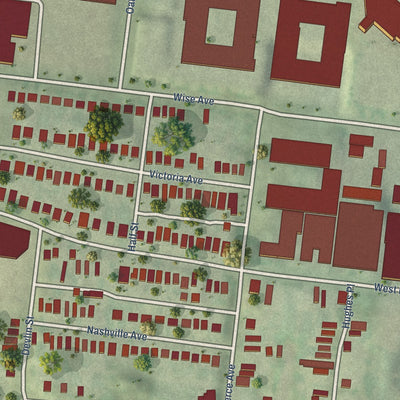 Close-up of the map of Cheltenham, Missouri print showing street and building detail