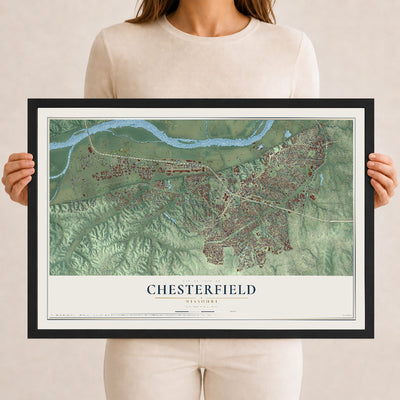 Map of Chesterfield, Missouri, 12 x 18 inch print in a black wood frame