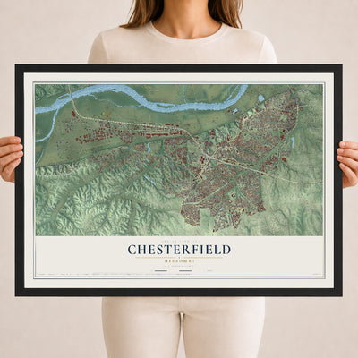 Map of Chesterfield, Missouri, 18 x 24 inch print in a black wood frame