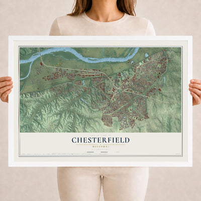 Map of Chesterfield, Missouri, 18 x 24 inch print in a white wood frame