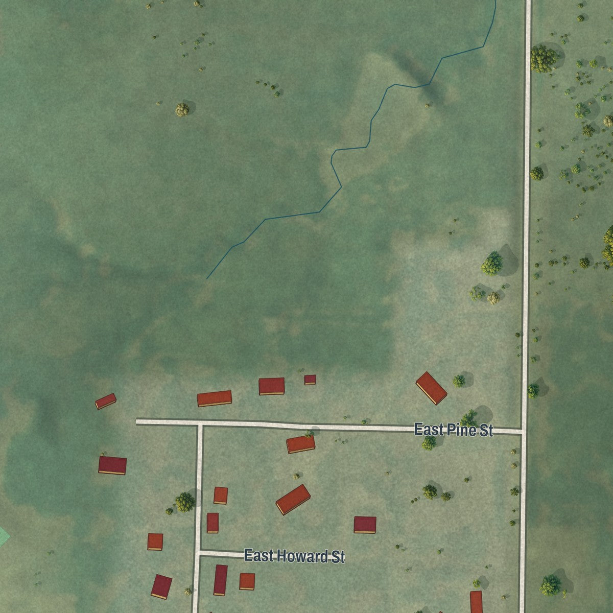 Second close-up of the map of Chilhowee, Missouri print showing more streets and buildings