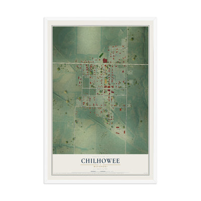 Map of Chilhowee, Missouri, 12 x 18 inch print in a white wood frame