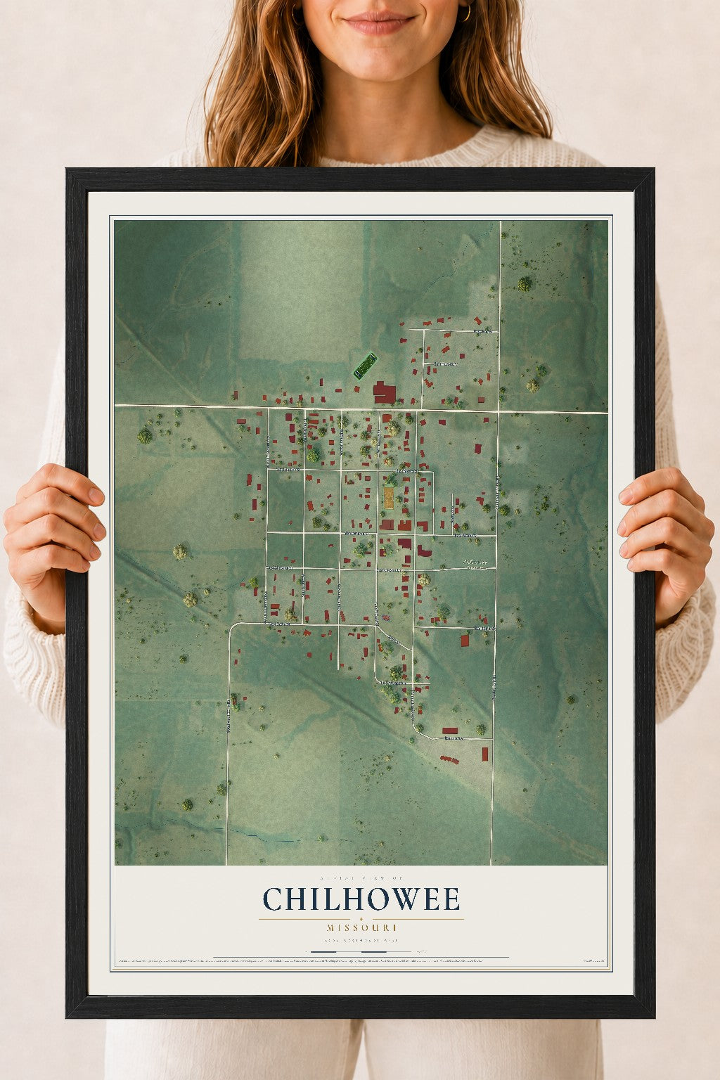 Map of Chilhowee, Missouri, 18 x 24 inch print in a black wood frame