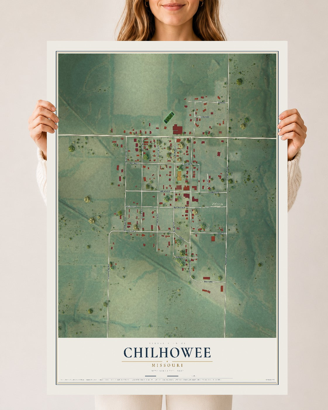 Map of Chilhowee, Missouri, 24 x 36 inch unframed archival matte print