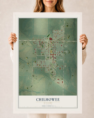 Map of Chilhowee, Missouri, 24 x 36 inch print in a white wood frame