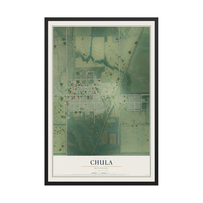 Map of Chula, Missouri, 12 x 18 inch print in a black wood frame