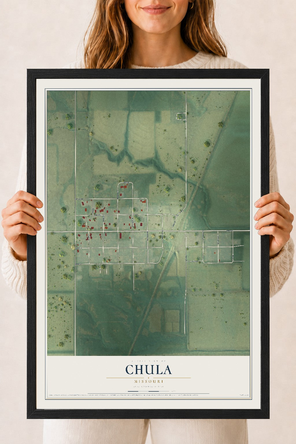 Map of Chula, Missouri, 18 x 24 inch print in a black wood frame