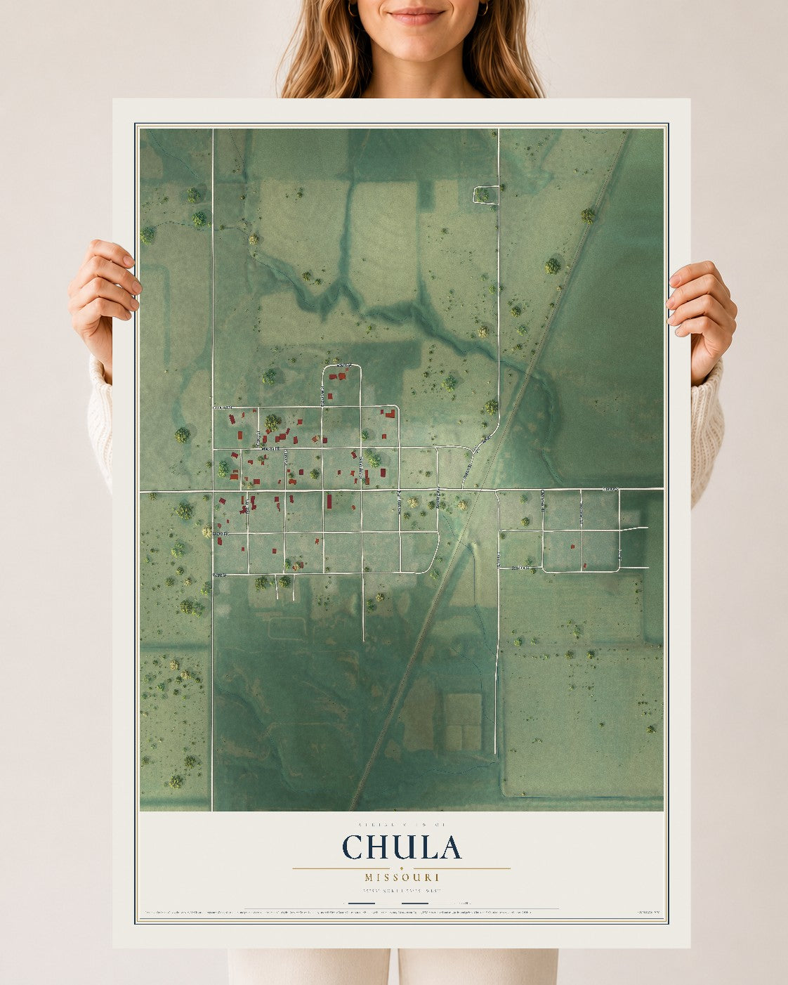 Map of Chula, Missouri, 24 x 36 inch unframed archival matte print
