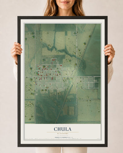 Map of Chula, Missouri, 24 x 36 inch print in a black wood frame