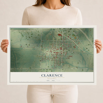 Map of Clarence, Missouri, 12 x 18 inch unframed archival matte print