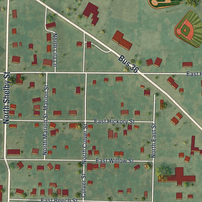 Second close-up of the map of Clarence, Missouri print showing more streets and buildings