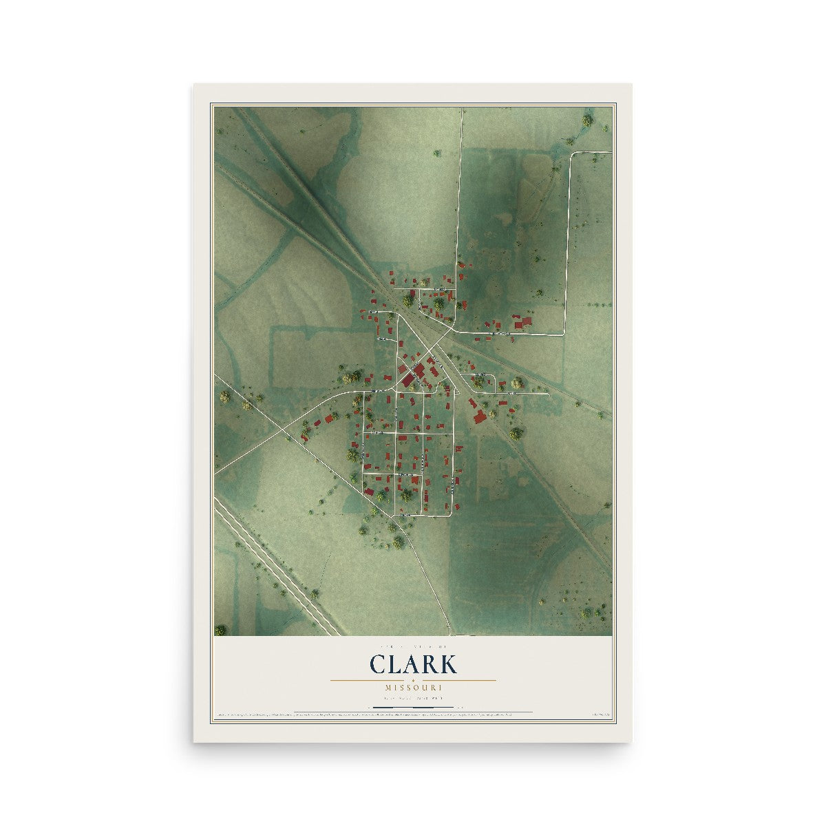 Map of Clark, Missouri, 12 x 18 inch unframed archival matte print