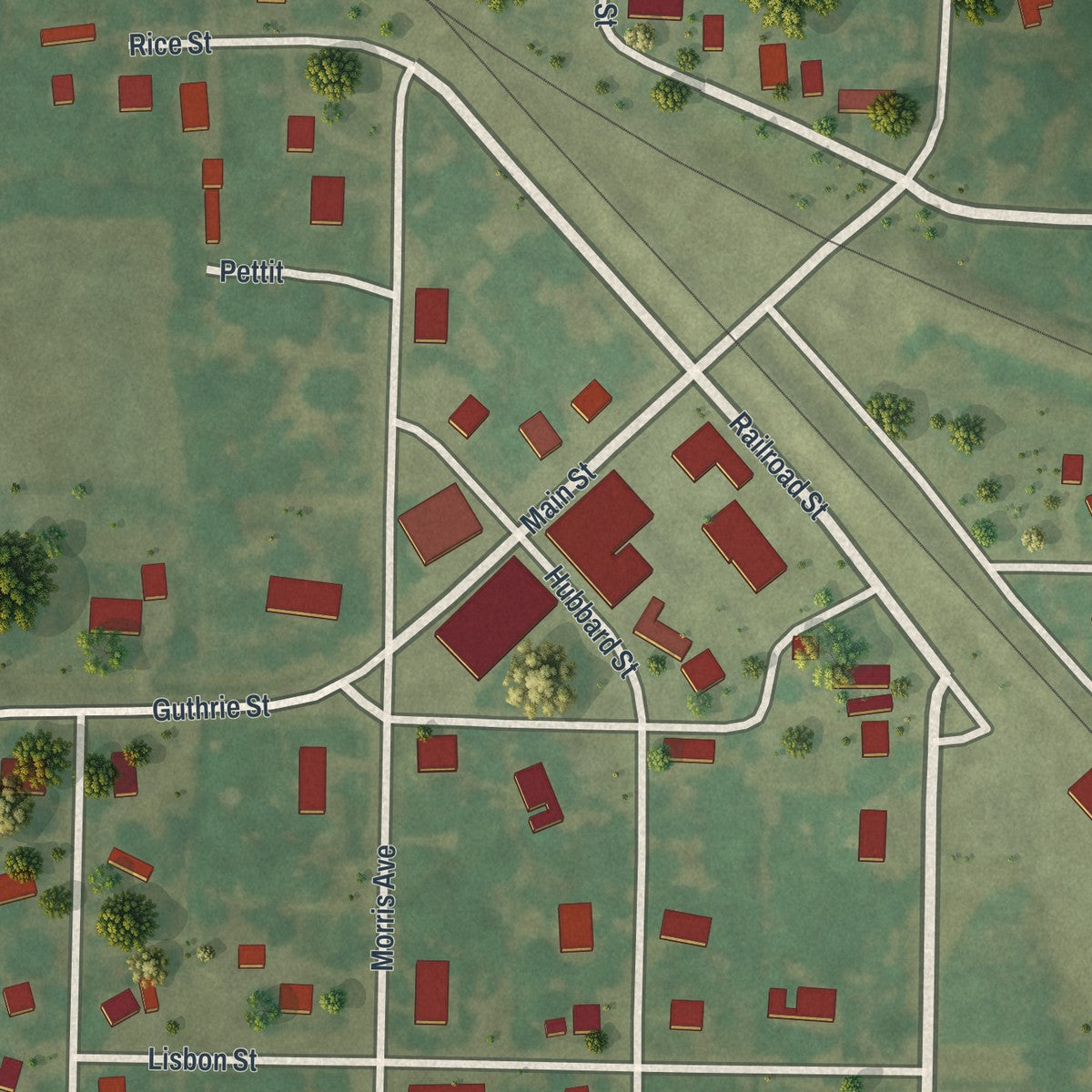Close-up of the map of Clark, Missouri print showing street and building detail