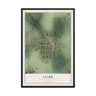 Map of Clark, Missouri, 12 x 18 inch print in a black wood frame