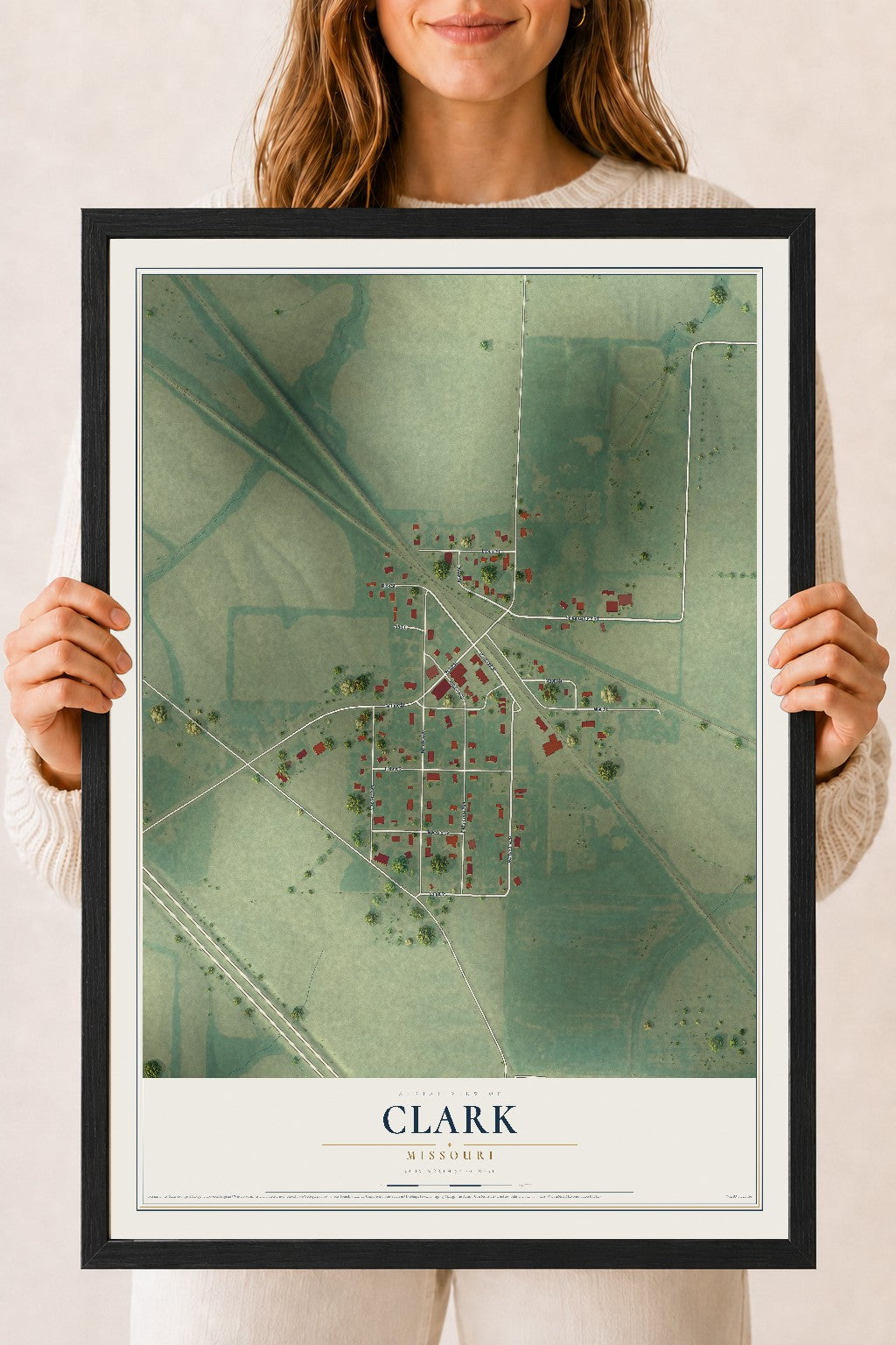 Map of Clark, Missouri, 18 x 24 inch print in a black wood frame