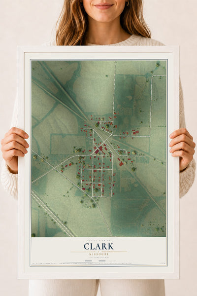 Map of Clark, Missouri, 18 x 24 inch print in a white wood frame