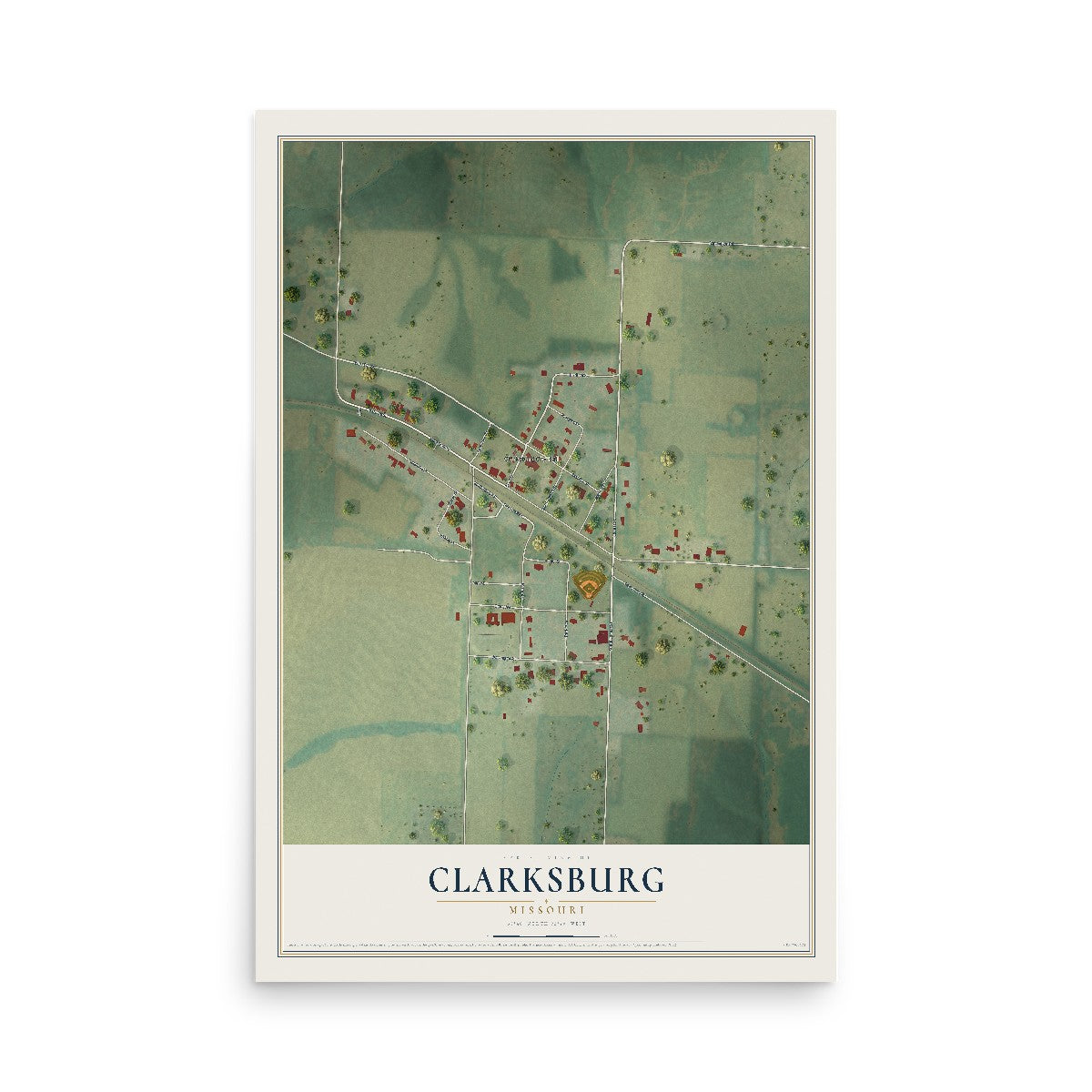 Map of Clarksburg, Missouri, 12 x 18 inch unframed archival matte print
