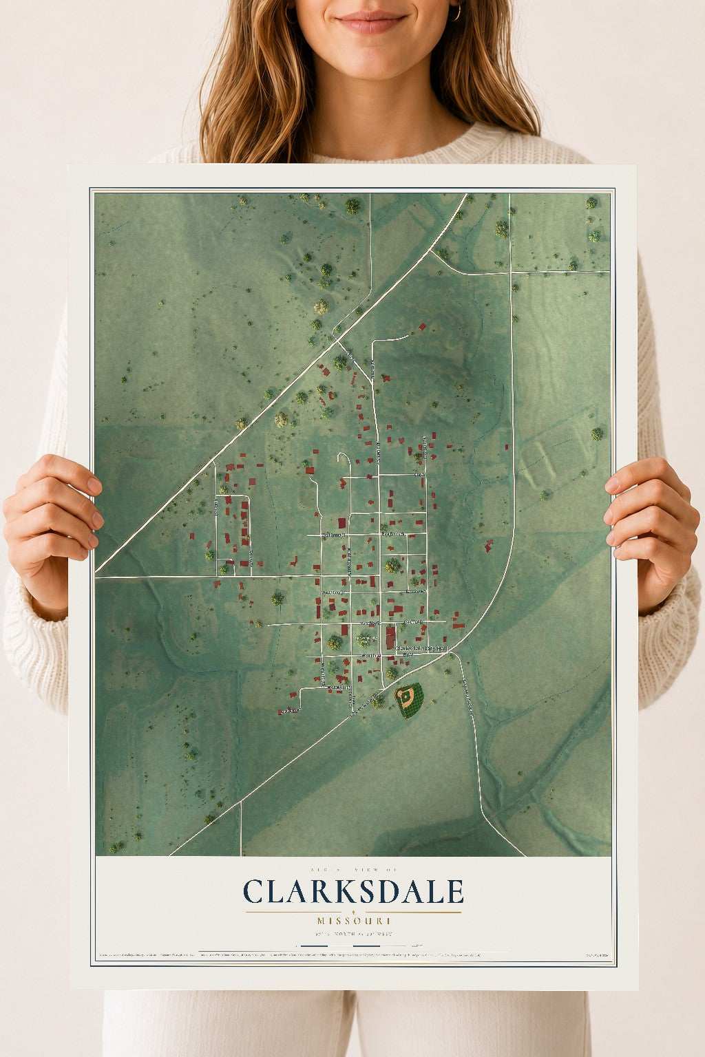 Map of Clarksdale, Missouri, 18 x 24 inch unframed archival matte print