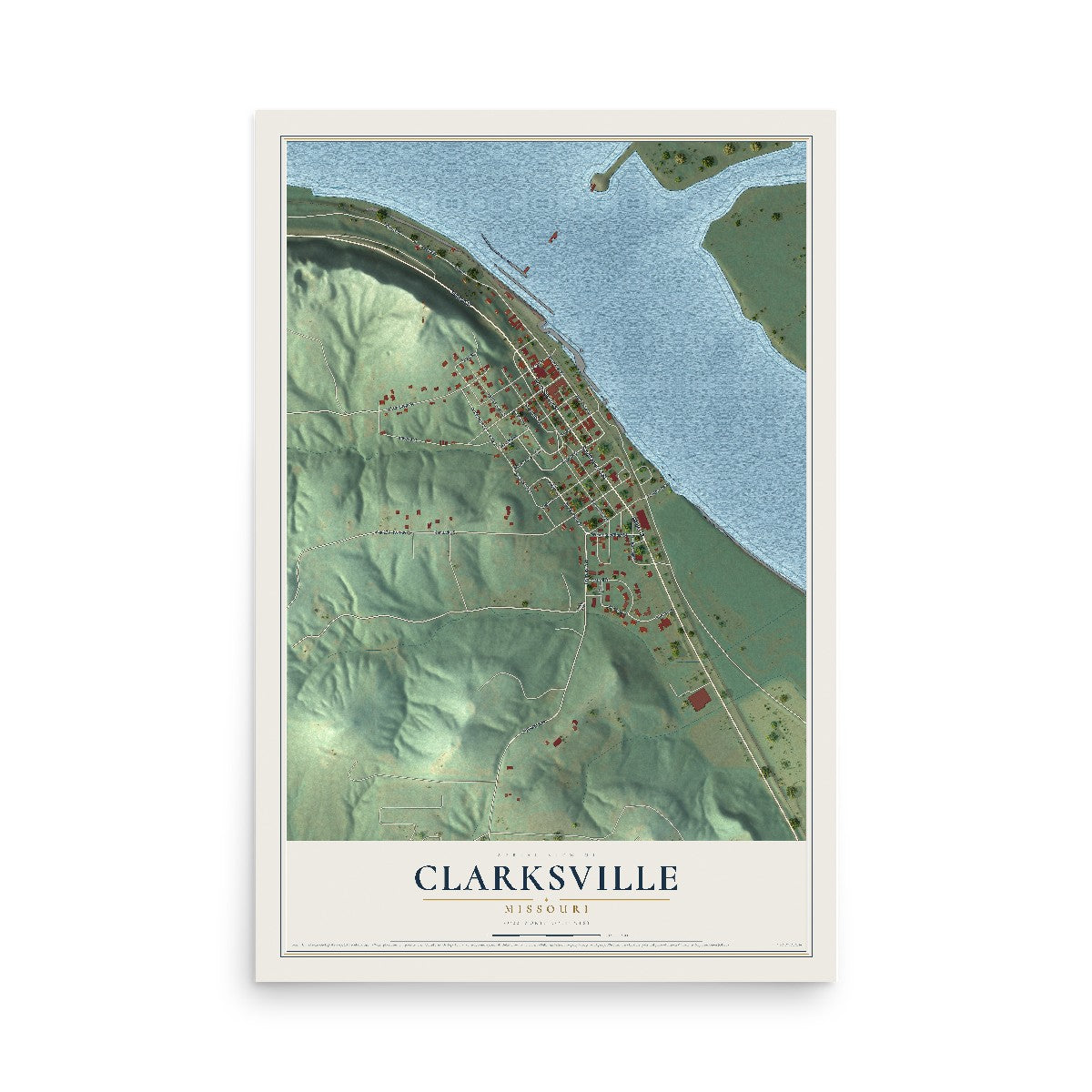 Map of Clarksville, Missouri, 12 x 18 inch unframed archival matte print