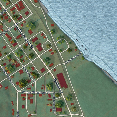Second close-up of the map of Clarksville, Missouri print showing more streets and buildings