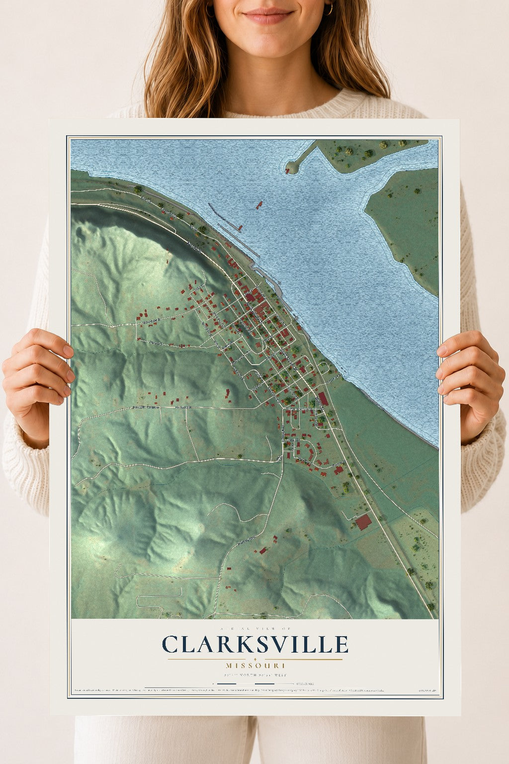 Map of Clarksville, Missouri, 18 x 24 inch unframed archival matte print