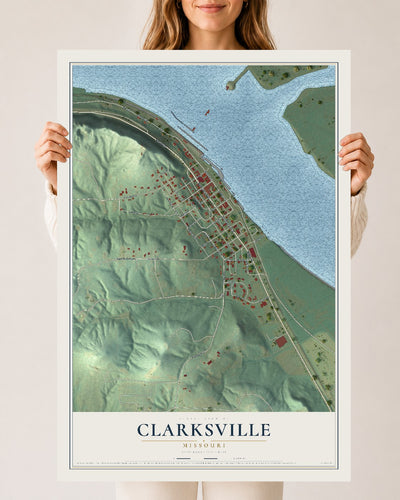 Map of Clarksville, Missouri, 24 x 36 inch unframed archival matte print
