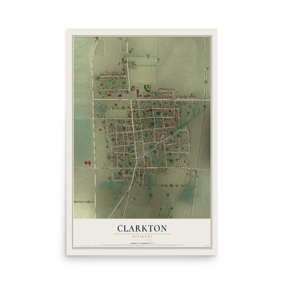 Map of Clarkton, Missouri, 12 x 18 inch unframed archival matte print