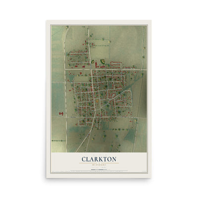 Map of Clarkton, Missouri, 12 x 18 inch unframed archival matte print