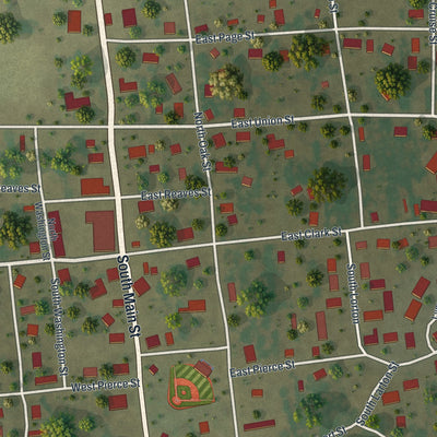 Close-up of the map of Clarkton, Missouri print showing street and building detail