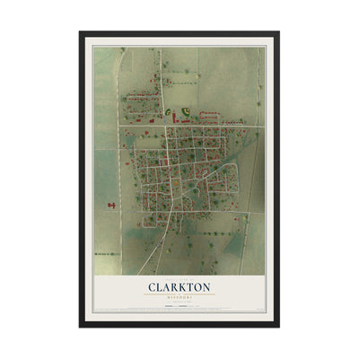Map of Clarkton, Missouri, 12 x 18 inch print in a black wood frame