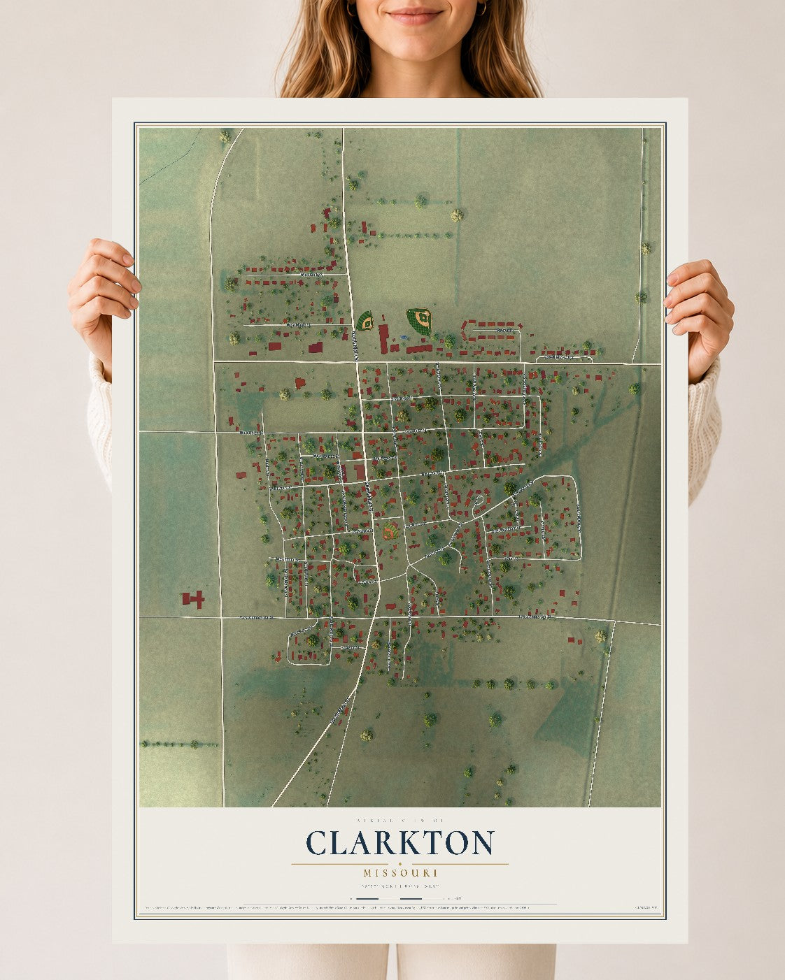 Map of Clarkton, Missouri, 24 x 36 inch unframed archival matte print