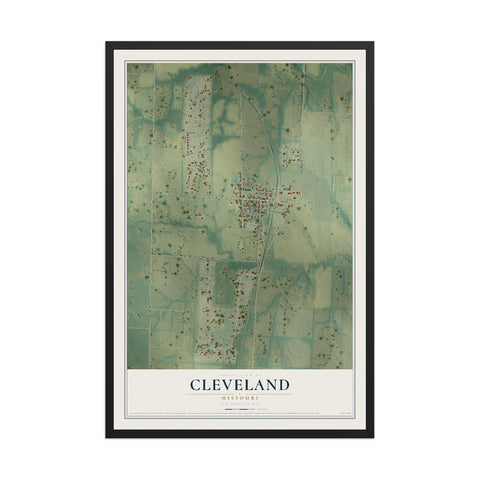 Map of Cleveland, Missouri, 12 x 18 inch print in a black wood frame