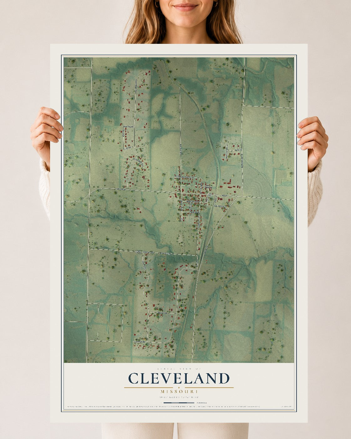 Map of Cleveland, Missouri, 24 x 36 inch unframed archival matte print