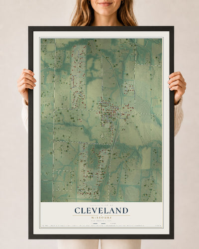 Map of Cleveland, Missouri, 24 x 36 inch print in a black wood frame