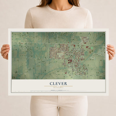 Map of Clever, Missouri, 12 x 18 inch unframed archival matte print