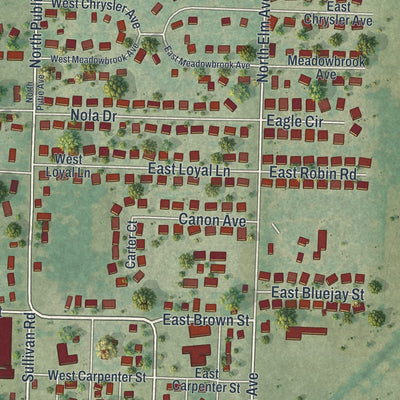 Close-up of the map of Clever, Missouri print showing street and building detail