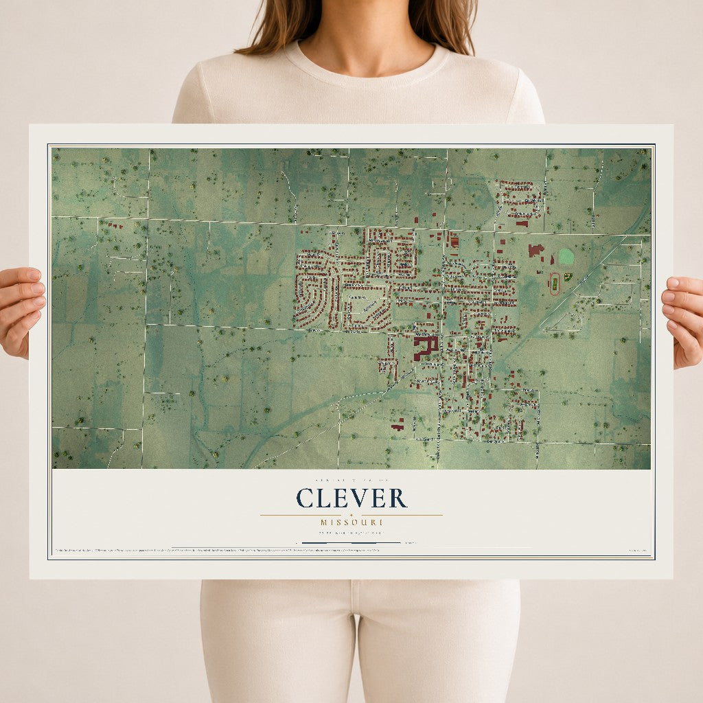 Map of Clever, Missouri, 18 x 24 inch unframed archival matte print