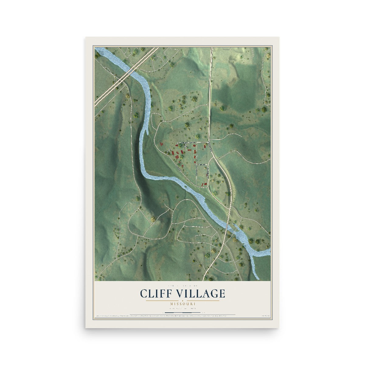Map of Cliff Village, Missouri, 12 x 18 inch unframed archival matte print