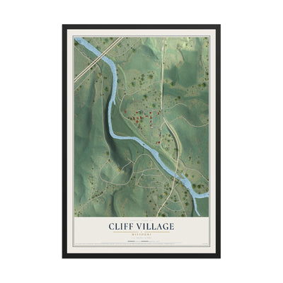 Map of Cliff Village, Missouri, 12 x 18 inch print in a black wood frame