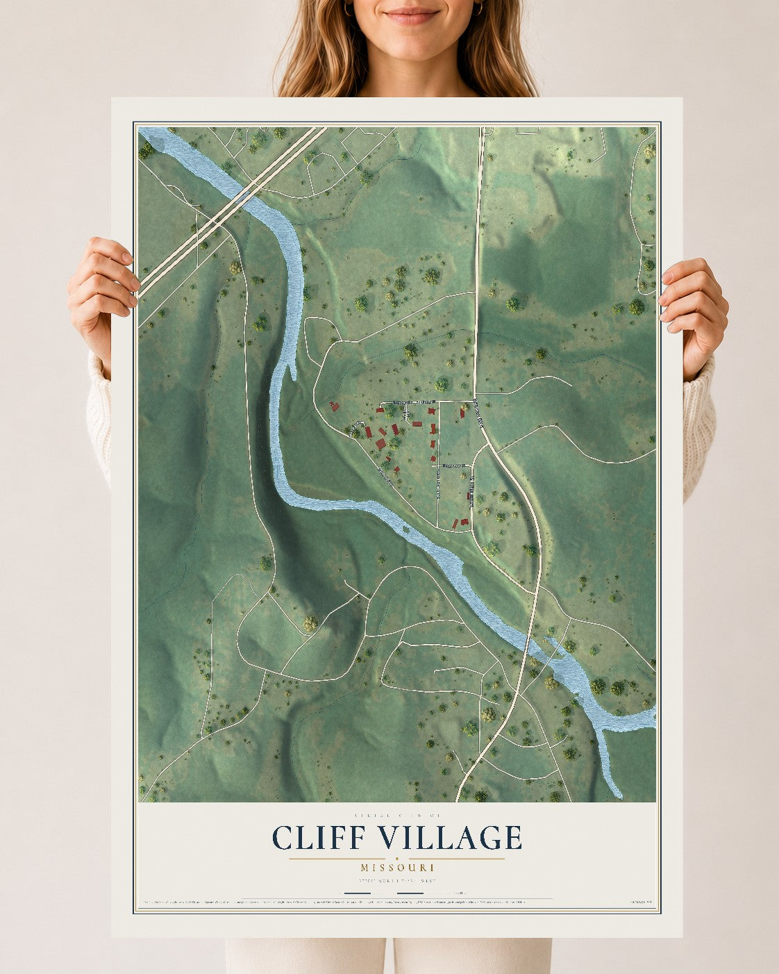 Map of Cliff Village, Missouri, 24 x 36 inch unframed archival matte print