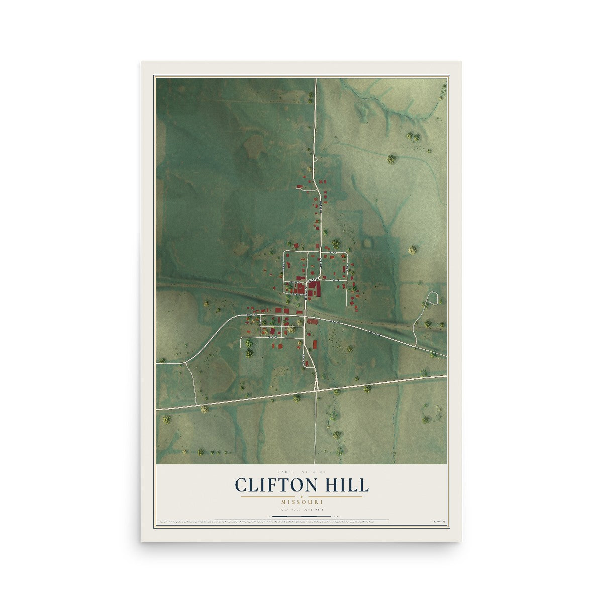 Map of Clifton Hill, Missouri, 12 x 18 inch unframed archival matte print